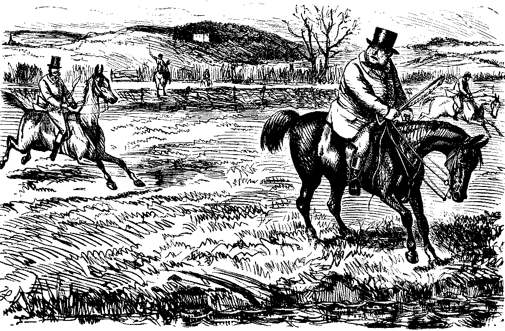 Two horsemen at an obstacle
