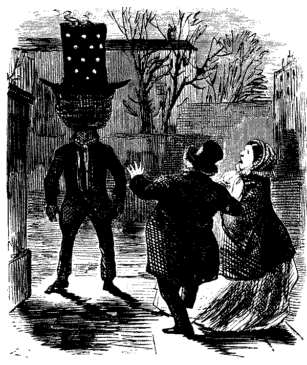 Man carrying a lighted brazier upon his head.