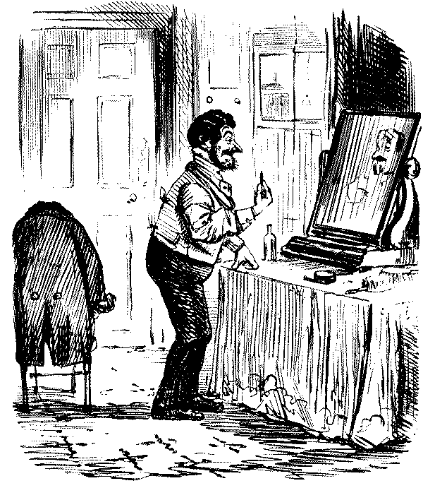Man admiring himself in a mirror.