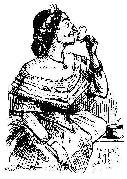 Lady powdering her nose.