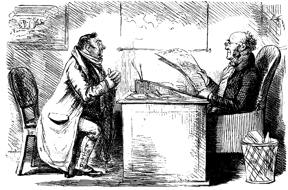 Two men talking.