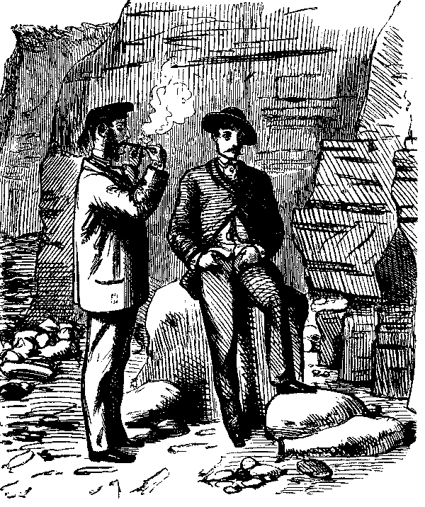Two men talking.