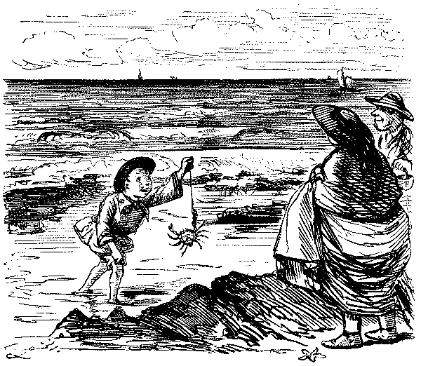 Boy caught a crab.