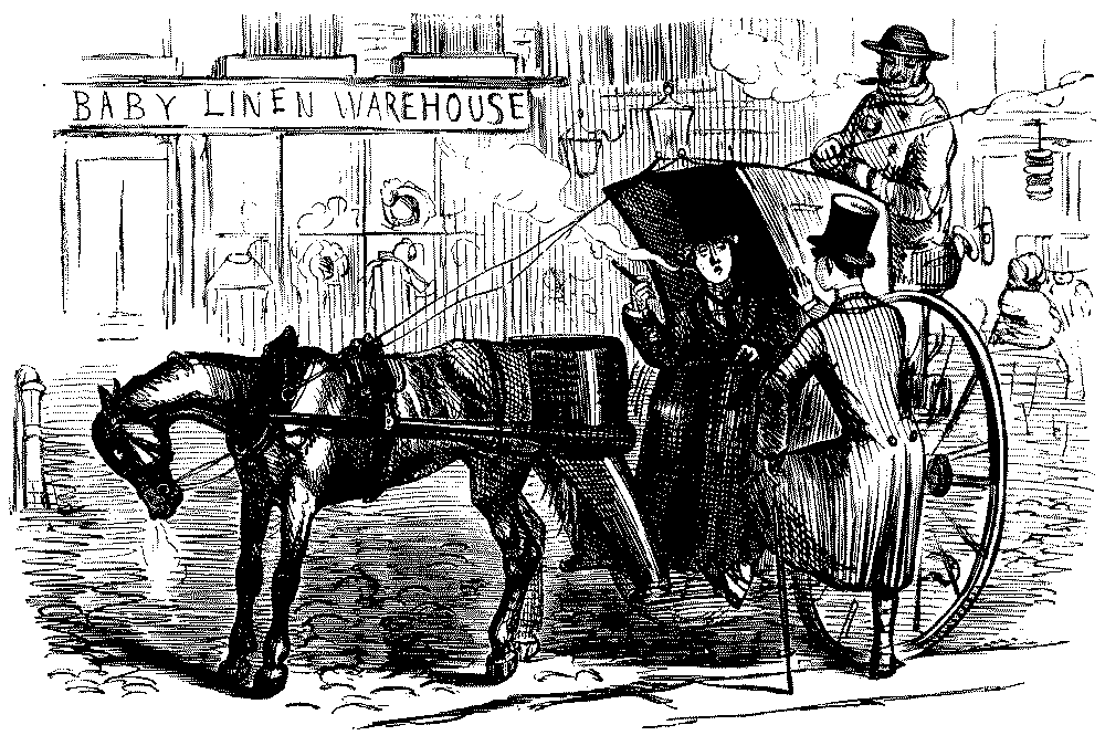 Man in carriage speaking with pedestrian.