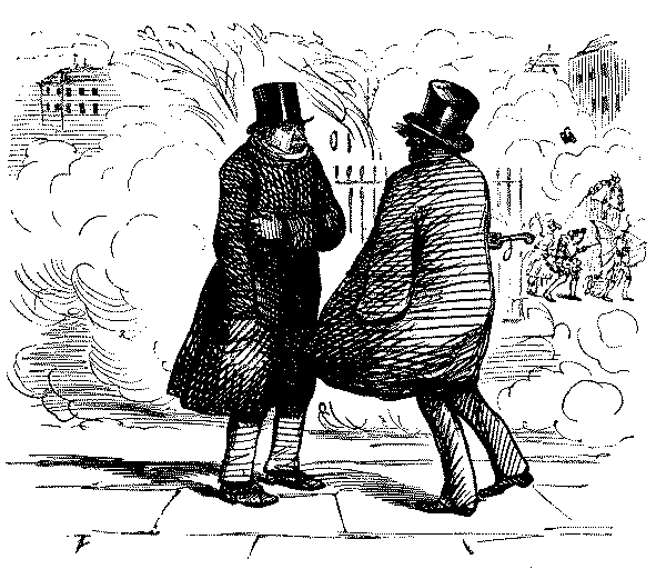 Two men talking.