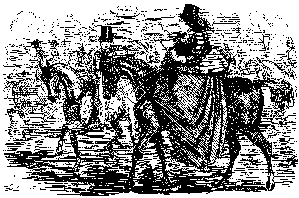 Large lady on horse.
