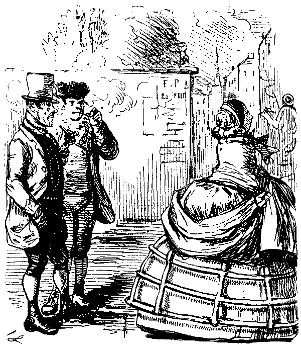 Men discussing ladies dress.