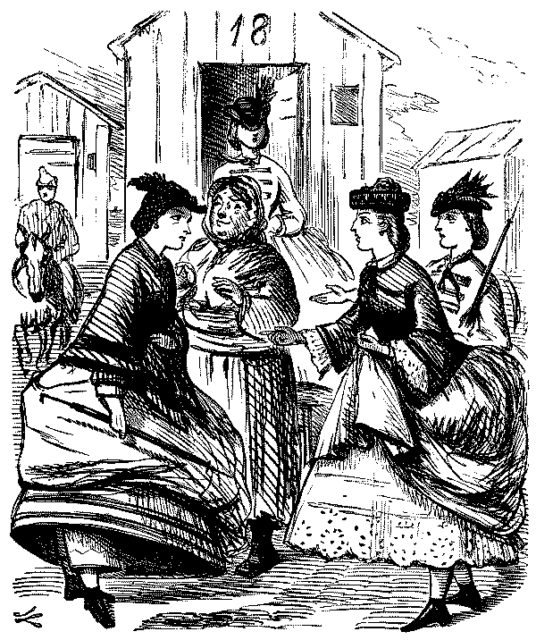 Ladies queuing for bathing machine.