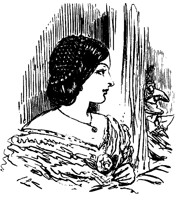 Picture of a lady with Mr. Punch in the background.