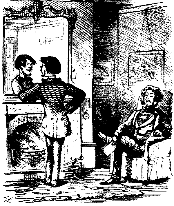 Two men talking.
