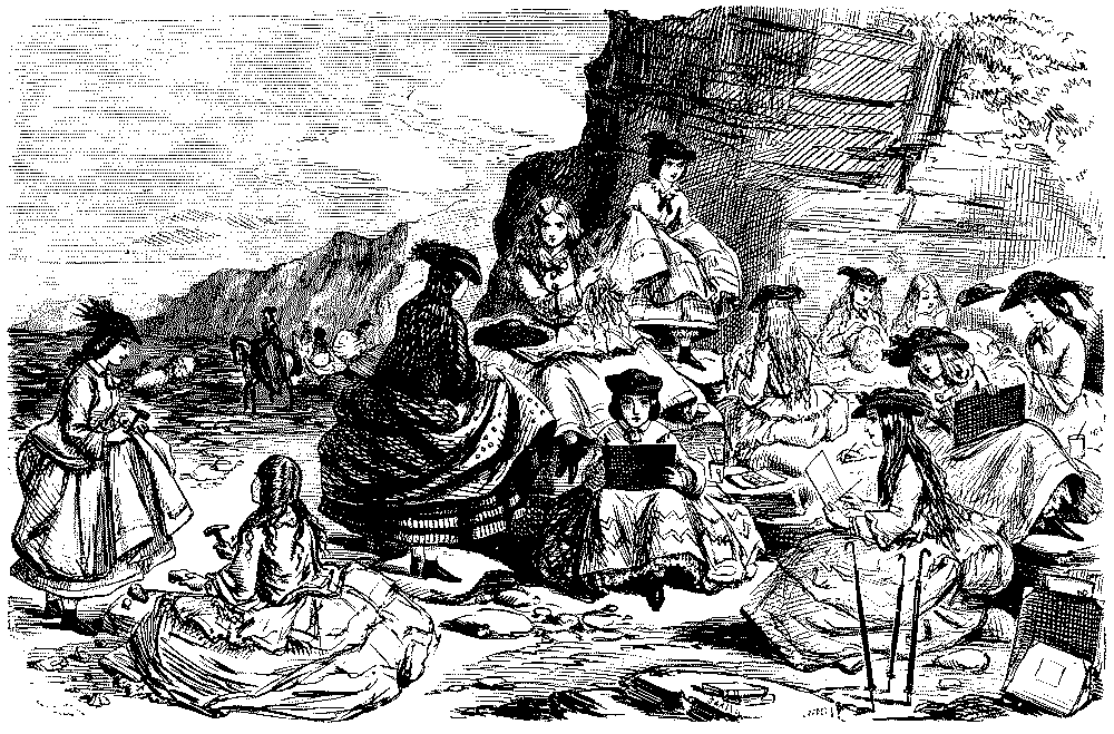 Crowd of ladies onthe beach.