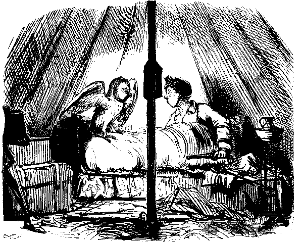 Man in a tent startled by an owl.