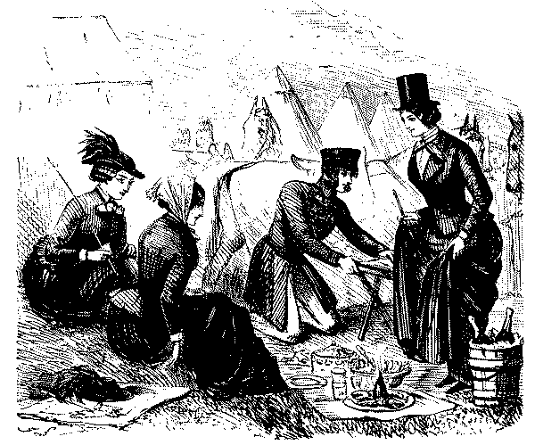 Ladies about to share a surprise picnic.