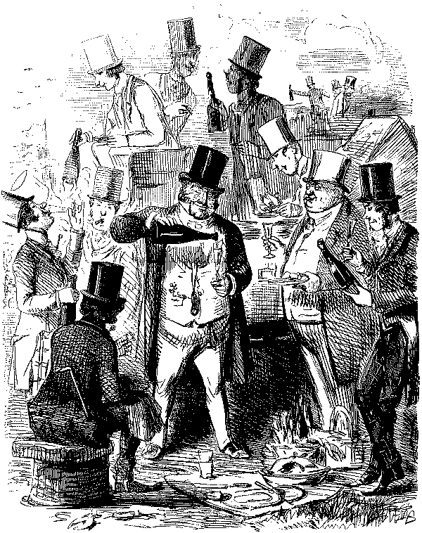 Group of men enjoying a day at the races.