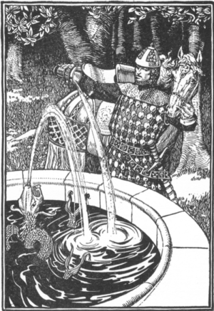 He dismounted and poured water into the fountain The Fountain