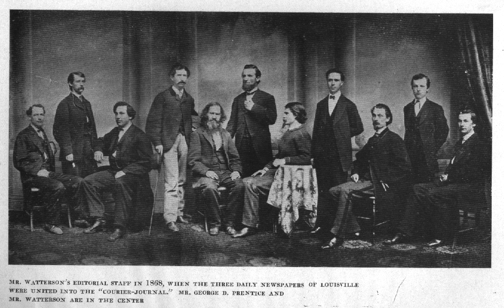 Mr. Watterson"s Editorial Staff in 1868, When the Three Daily Newspapers of Louisville Were United into the "Courier-Journal." Mr. George D. Prentice and Mr. Watterson Are in the Center.