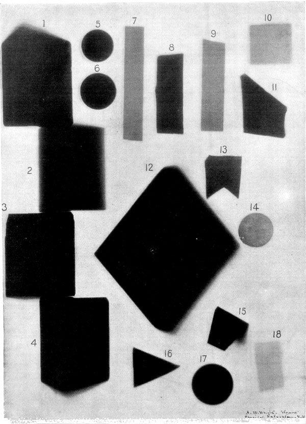 PICTURES TAKEN BY PROFESSOR ARTHUR W. WRIGHT OF YALE COLLEGE, SHOWING THE DIFFERENCES BETWEEN SUBSTANCES IN PENETRABILITY TO THE RÖNTGEN RAYS.