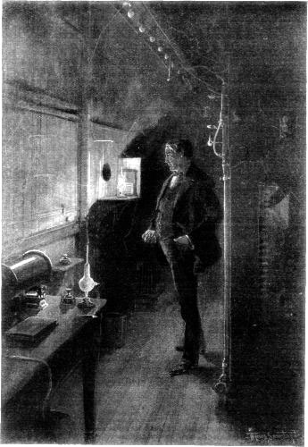 THOMAS A. EDISON EXPERIMENTING WITH THERÖNTGEN RAYS.