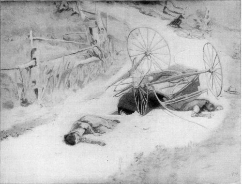 'LOOKING BEFORE THEM THEY COULD SEE BOTH HUSBAND AND WIFE LYING MOTIONLESS IN THE ROAD.'