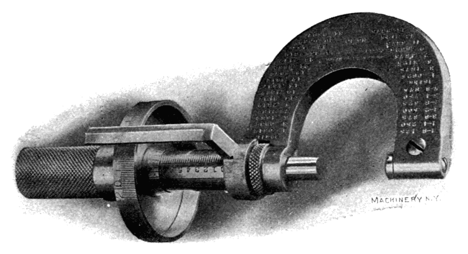 Fig. 24. Micrometer with Attachment for Reading Ten-thousandths of an Inch Fig. 24. Micrometer with Attachment for Reading Ten-thousandths of an Inch