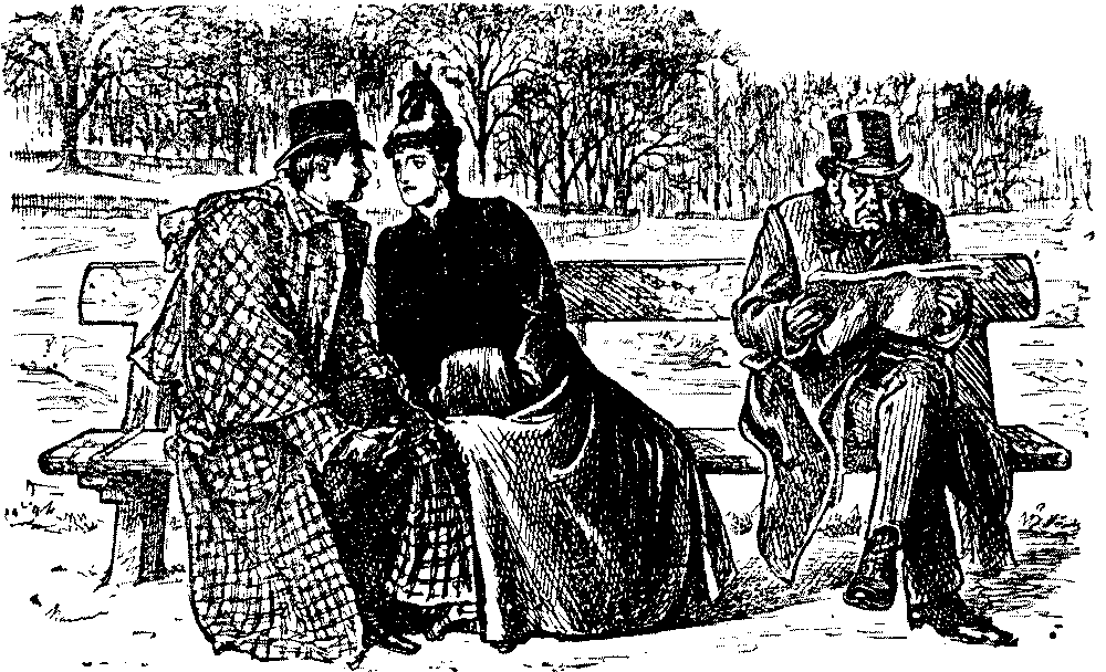 Couple and gent. sitting on bench.