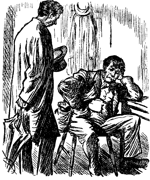 Two men talking.
