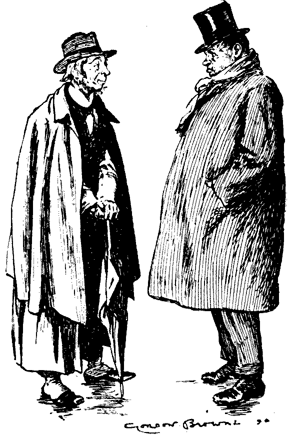 Two men talking.