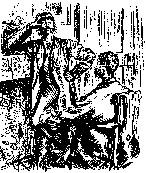 Two men talking.