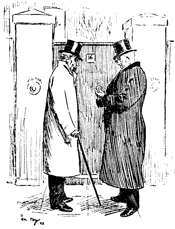 Two men talking.