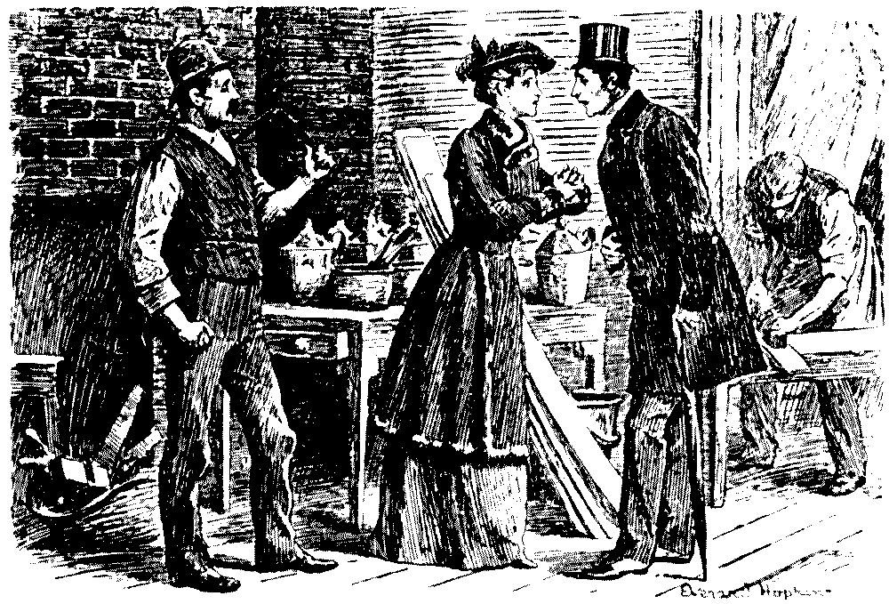 Couple and tradesmen on building site.