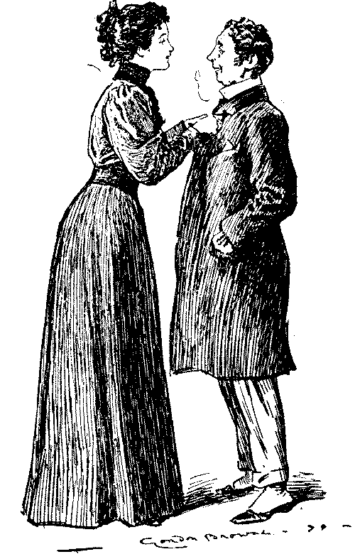 Man and woman talking.