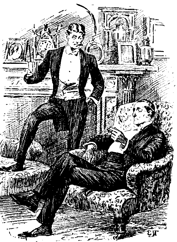 Two men talking.