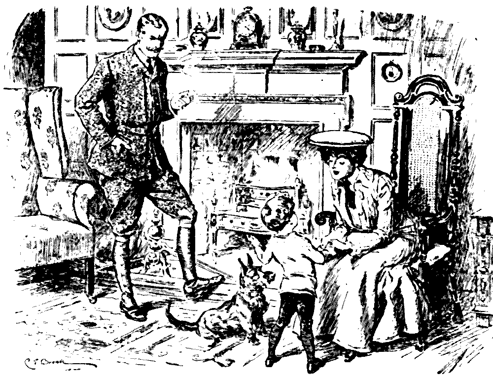 Woman talking to boy.