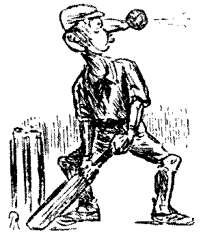 Man with cricket ball on end of nose.