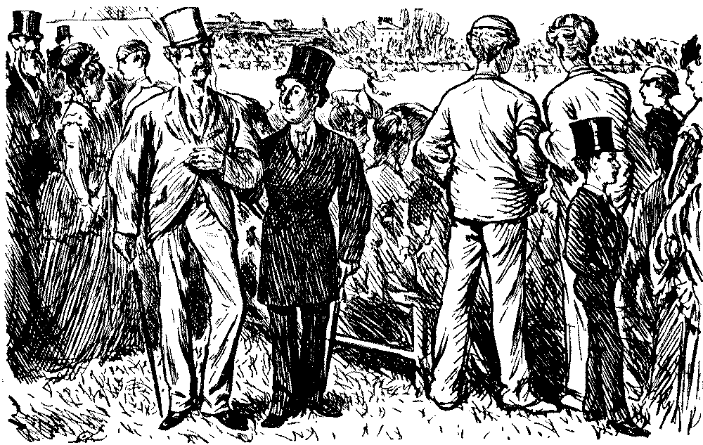 Spectators at cricket match.