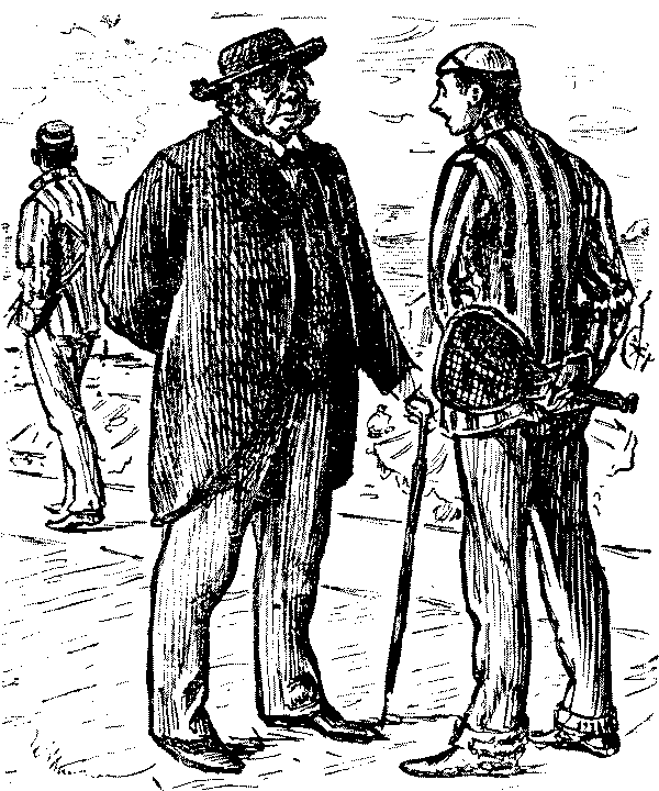 Two men talking.