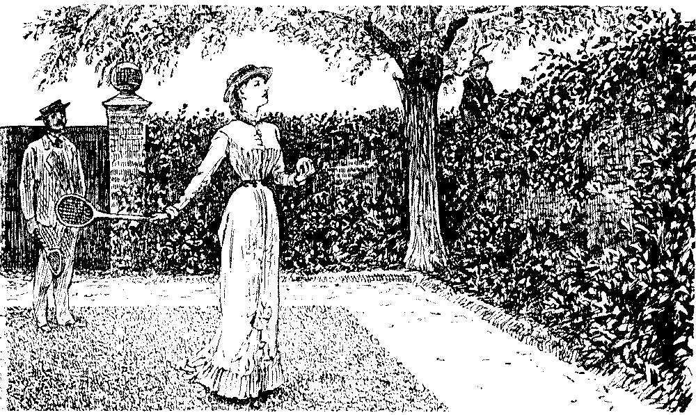 Tennis played over a tall hedge.