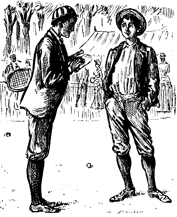 Two men talking.