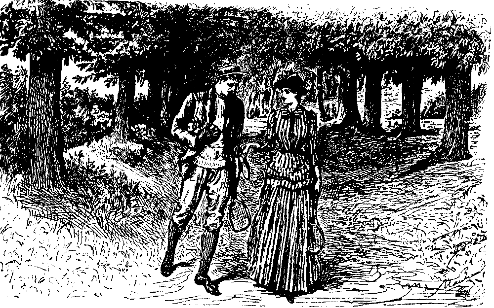 Couple strolling in woods.
