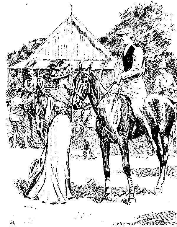 Lady speaking to seated polo player,