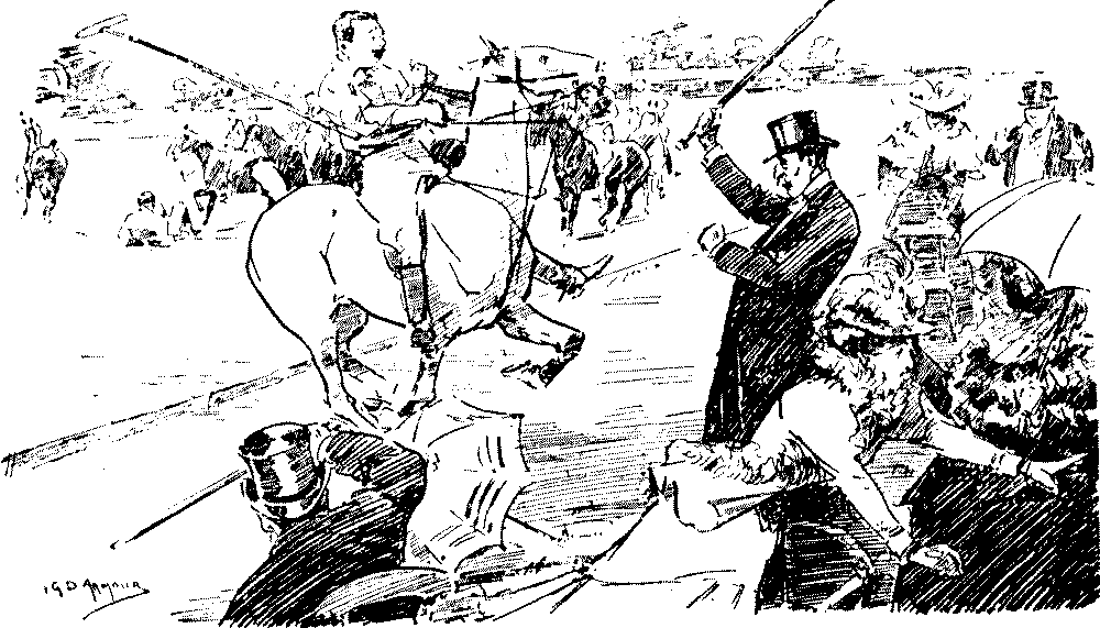 Horse rearing into crowd.