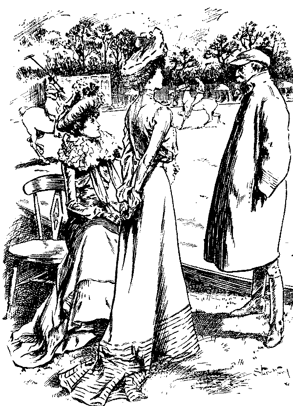 Ladies talking to man.