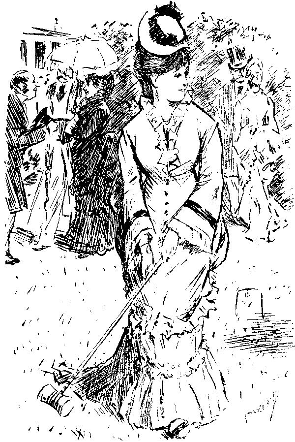 Lady dressed as in earlier era.