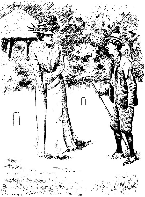 Croquet players discussing a shot