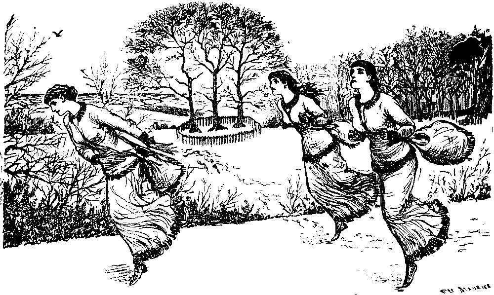 Three ladies running laying a paper trail.