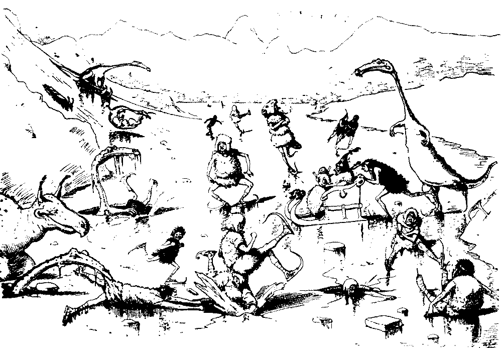 Dinosaurs and people skating