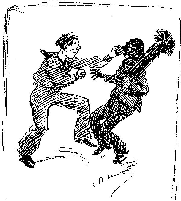 Sailor fighting a chimney sweep.