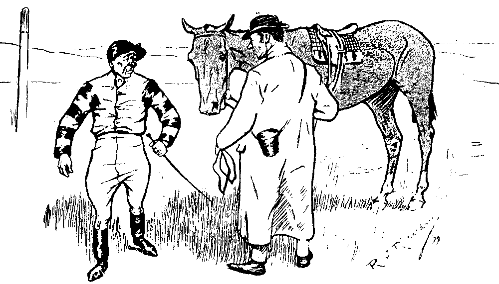 Jockey talking to trainer.
