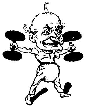 Mr. Punch with barbells.