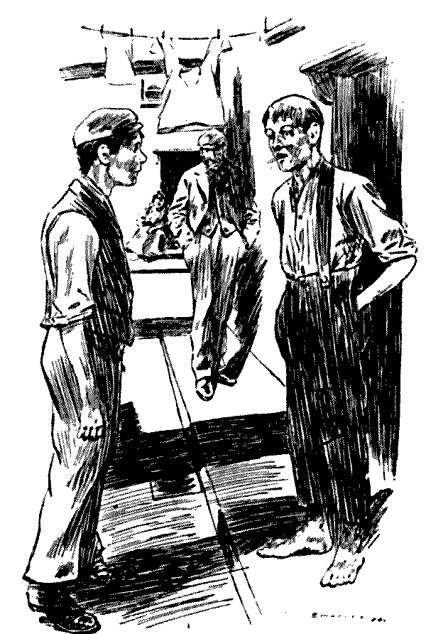 Men dicussing swimming